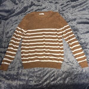 Sonoma Tan and Greyish Striped Crewneck Sweater
